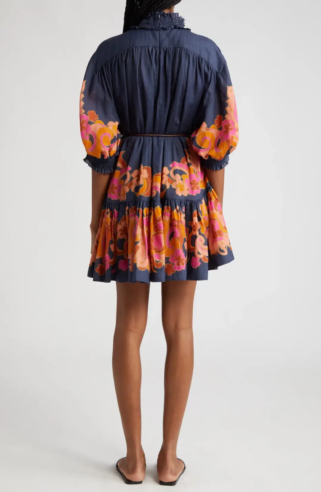 Zimmermann Acadian Lantern Ramie Mini Dress Navy Paisley Size 3 / AU 14 for rent on The Volte - main image