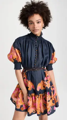 Zimmermann Acadian Lantern Ramie Mini Dress Navy Paisley Size 3 / AU 14 for rent on The Volte - image 2