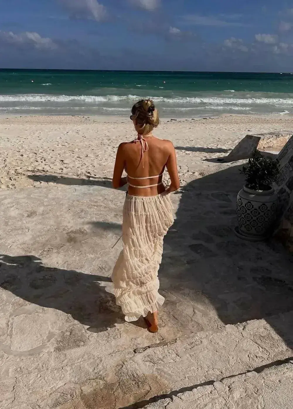 Arcina Ori Juliette Halter Top & Maxi Skirt Set Warm Cream Size S / AU 8 for rent on The Volte - main image