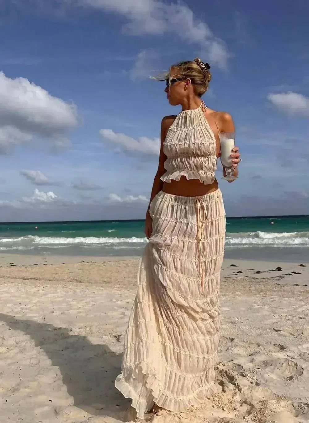 Arcina Ori Juliette Halter Top & Maxi Skirt Set Warm Cream Size S / AU 8 for rent on The Volte - main image