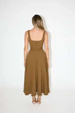 Odd Muse The Ultimate Muse Low Waist Square Neck Midi Dress Olive Size 18 for rent on The Volte - image 3