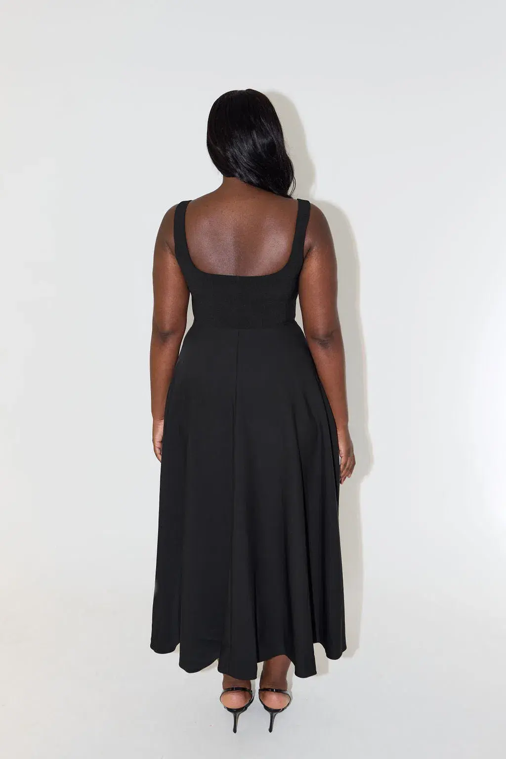 Odd Muse The Ultimate Muse High Waist Square Neck Midi Dress Black Size 18 for rent on The Volte - main image