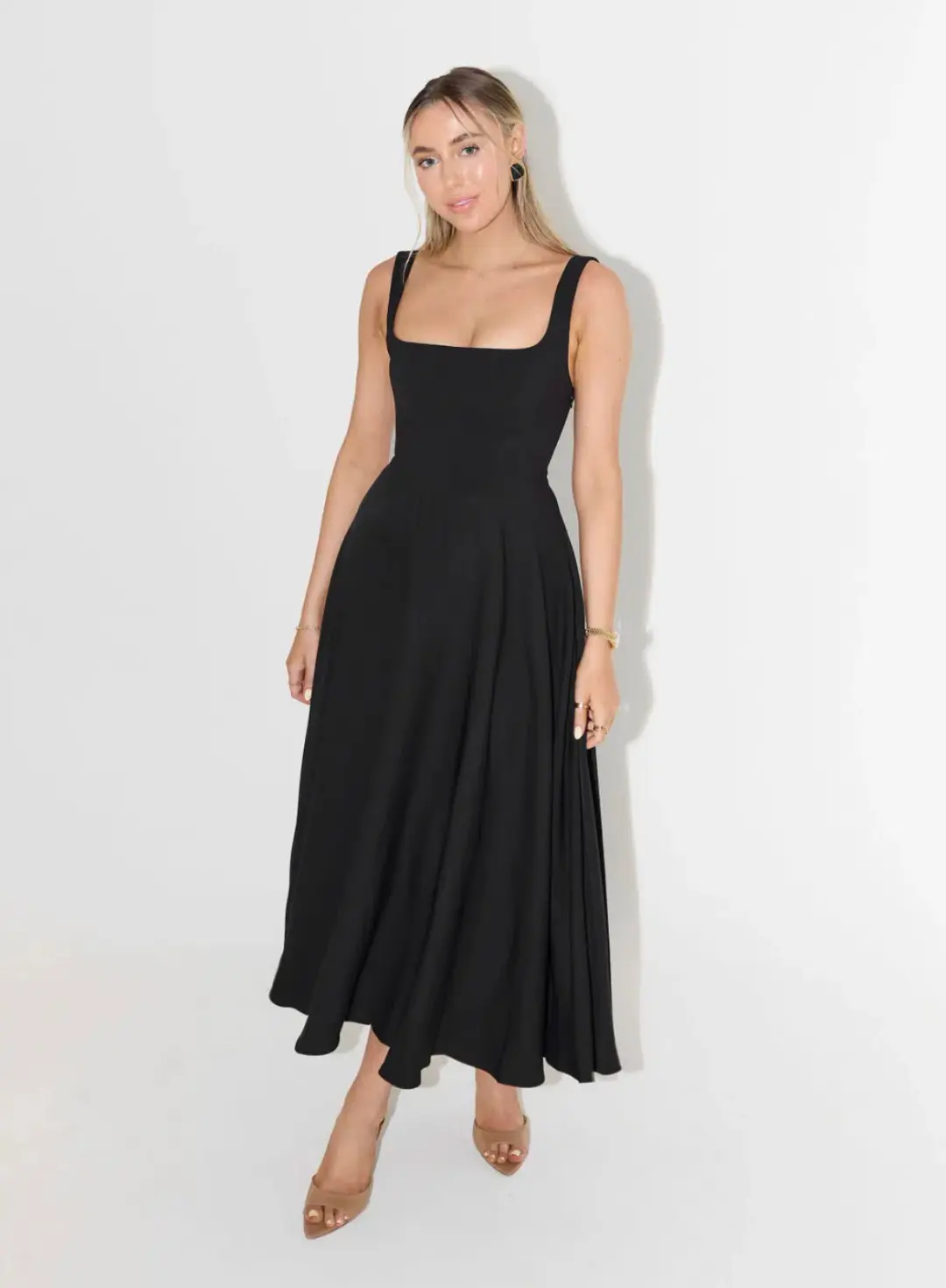 Odd Muse The Ultimate Muse High Waist Square Neck Midi Dress Black Size 18 for rent on The Volte - main image