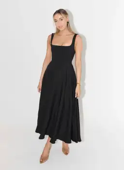 Odd Muse The Ultimate Muse High Waist Square Neck Midi Dress Black Size 18 for rent on The Volte - image 3