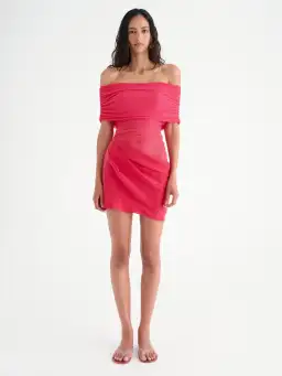 Benni Nico Off Shoulder Mini Dress in Watermelon Size 12 for rent on The Volte - image 1