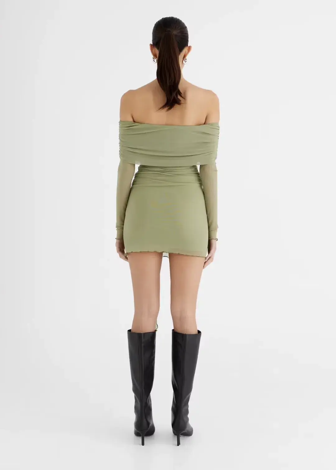 Benni Yasmin Off Shoulder Mini Dress Pistachio Green Size 12 for rent on The Volte - main image