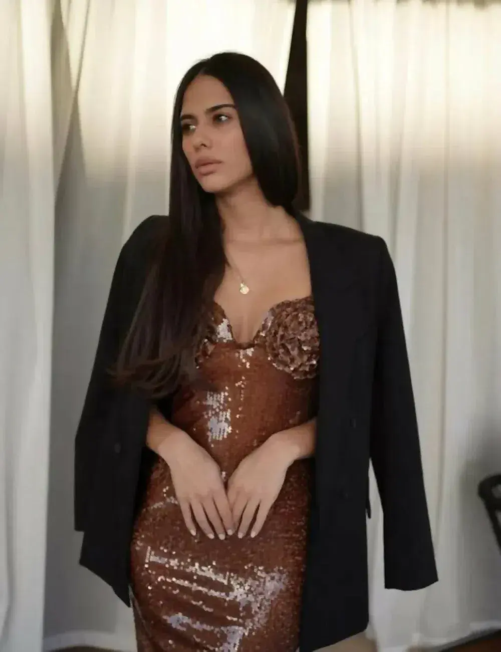 Mew Mews Lorelei Dress Brown Sequin Size S/M for rent on The Volte - main image