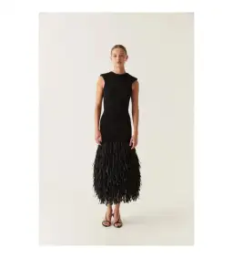 Aje Knitted Raffia Midi Dress Black Size 12
