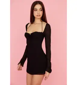 House Of Cb Babydoll Chiffon Halter Mini Dress Black Size M/Au 10 for rent on The Volte - image 3