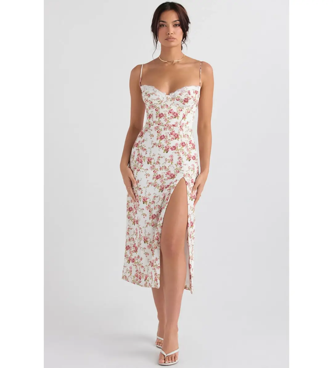 House Of Cb Charlotte Corset Midi Sundress Rose Print Size M/AU 10 for rent on The Volte - main image