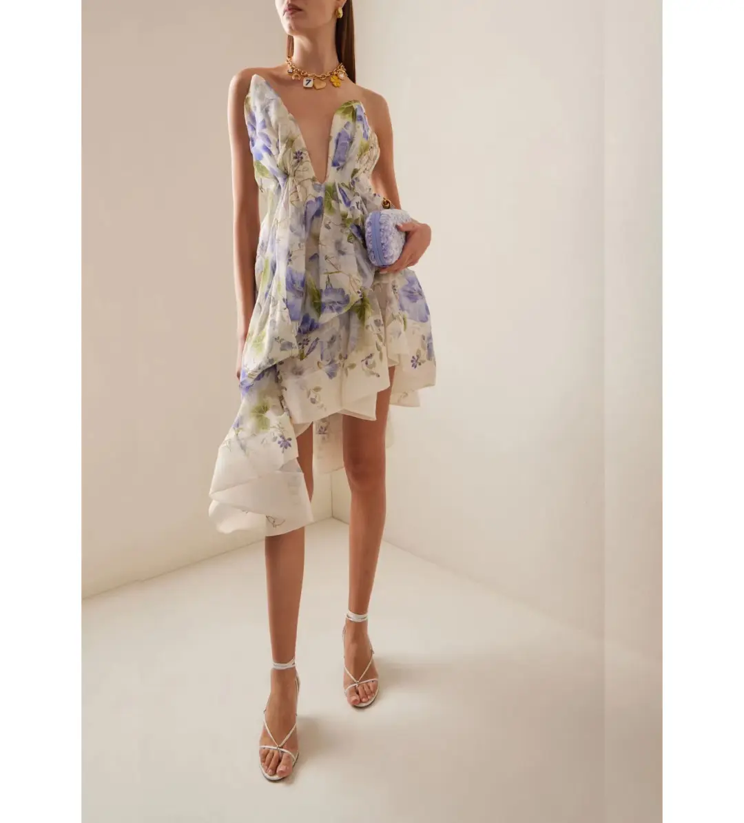 Zimmermann The Natura Draped Mini in Blue Floral Size 3 /au 14 for rent on The Volte - main image