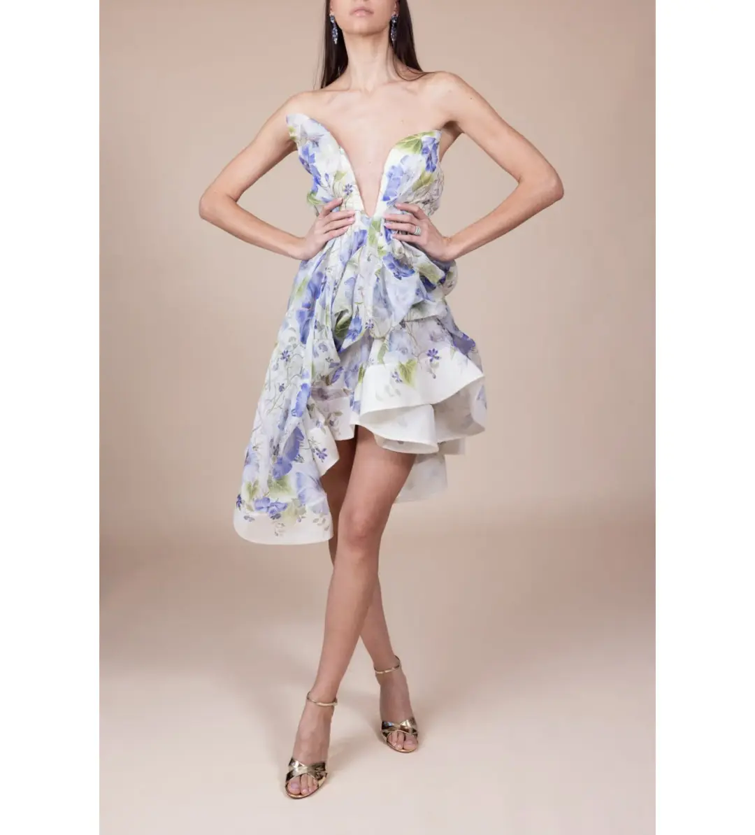 Zimmermann The Natura Draped Mini in Blue Floral Size 3 /au 14 for rent on The Volte - main image