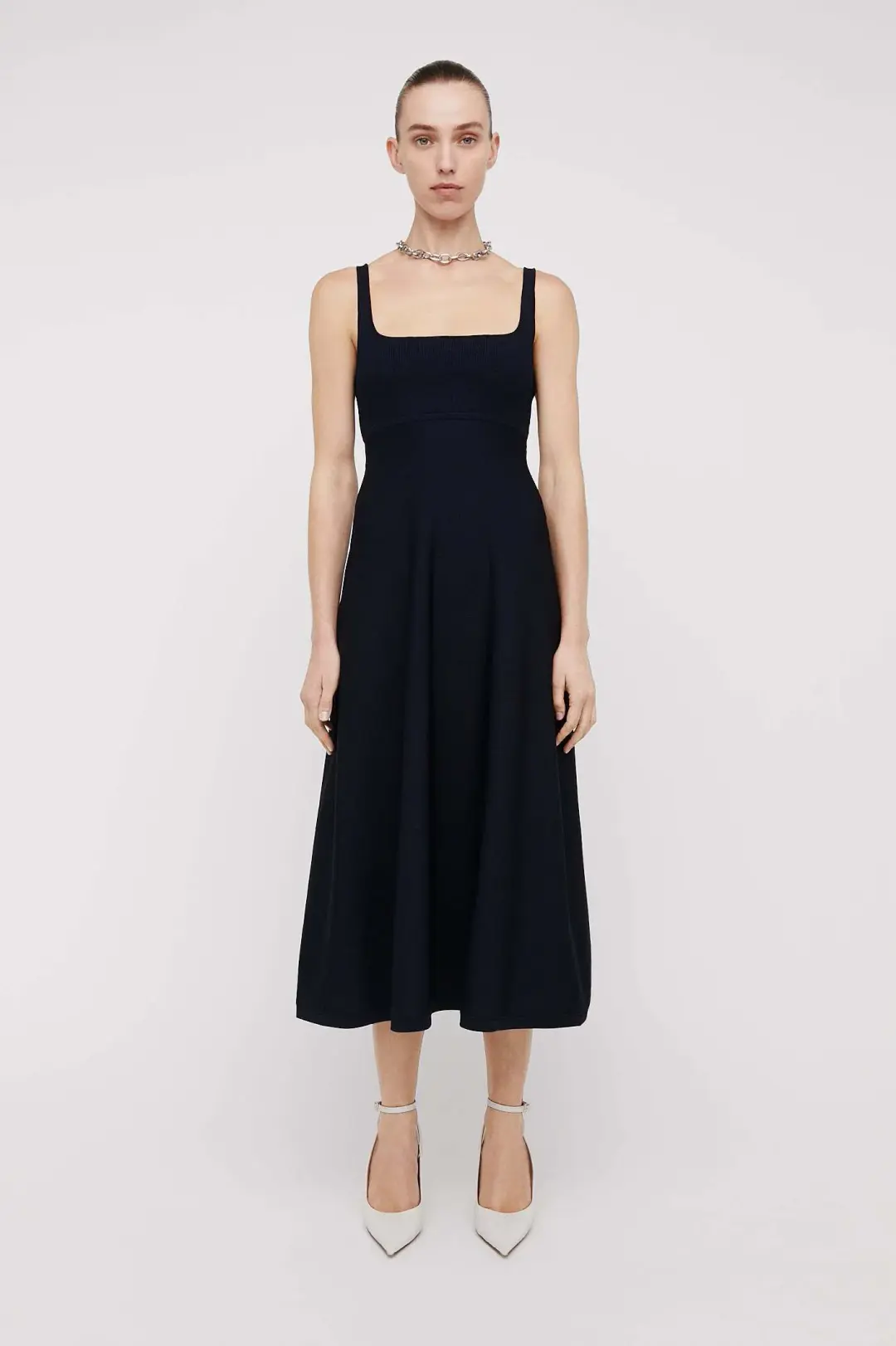 Scanlan Theodore Crepe Knit Square Neck Dress Navy Size 8 for rent on The Volte - main image