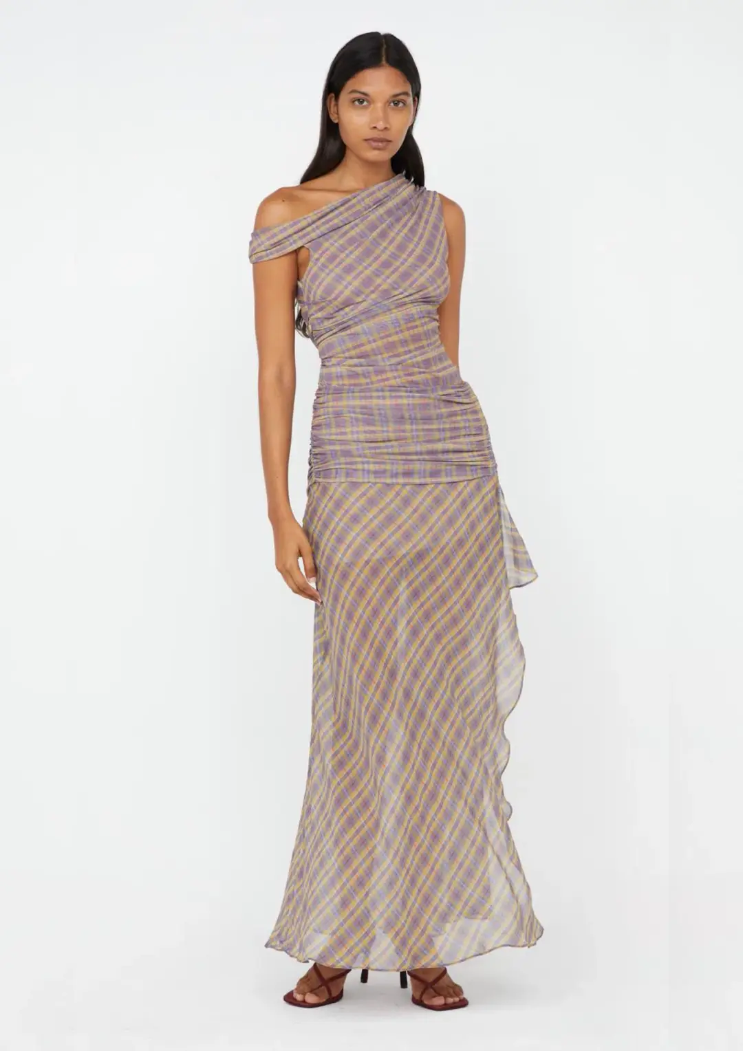 Bec & Bridge Aurelia Asym Dress Violet Check Size 8 for rent on The Volte - main image