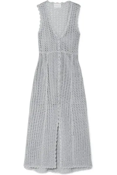 Alice McCall Magic Metallic Open Knit Midi Dress In Stone Size 10 for rent on The Volte - main image