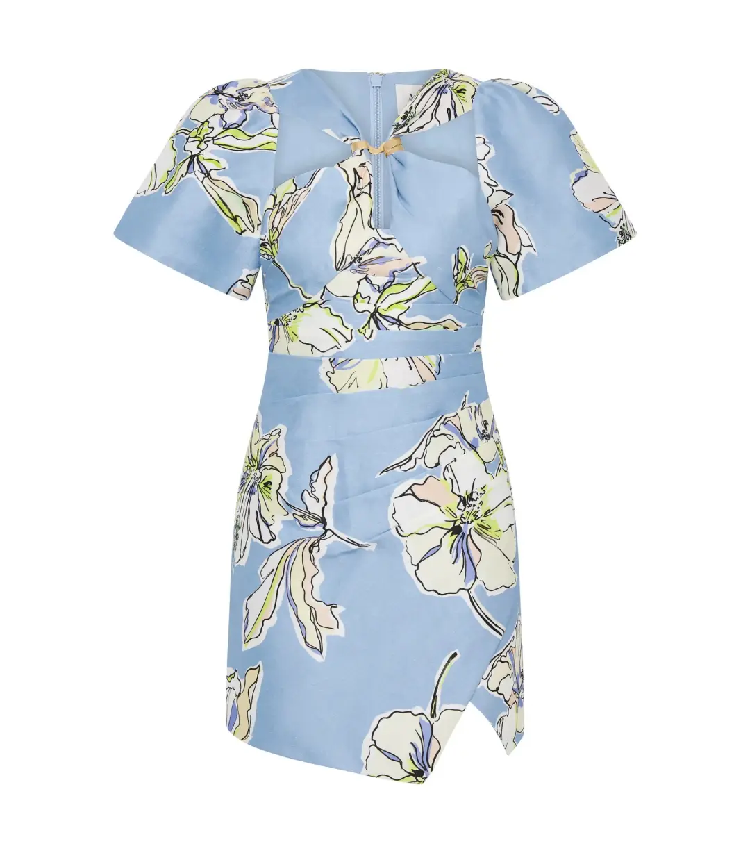 Aje Presence Twisted Mini Dress in Blue Hibiscus Size AU 12 for rent on The Volte - main image