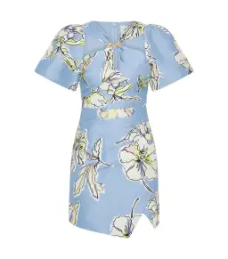 Aje Presence Twisted Mini Dress in Blue Hibiscus Size AU 12 for rent on The Volte - image 4