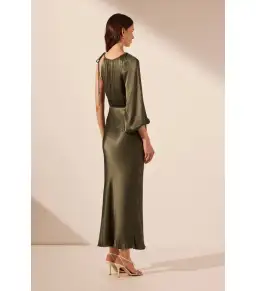 Shona Joy La Lune One Shoulder Balloon Sleeve Midi Dress in Forest Size AU 10 for rent on The Volte - image 4