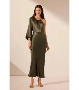 Shona Joy La Lune One Shoulder Balloon Sleeve Midi Dress in Forest Size AU 10 for rent on The Volte - image 1