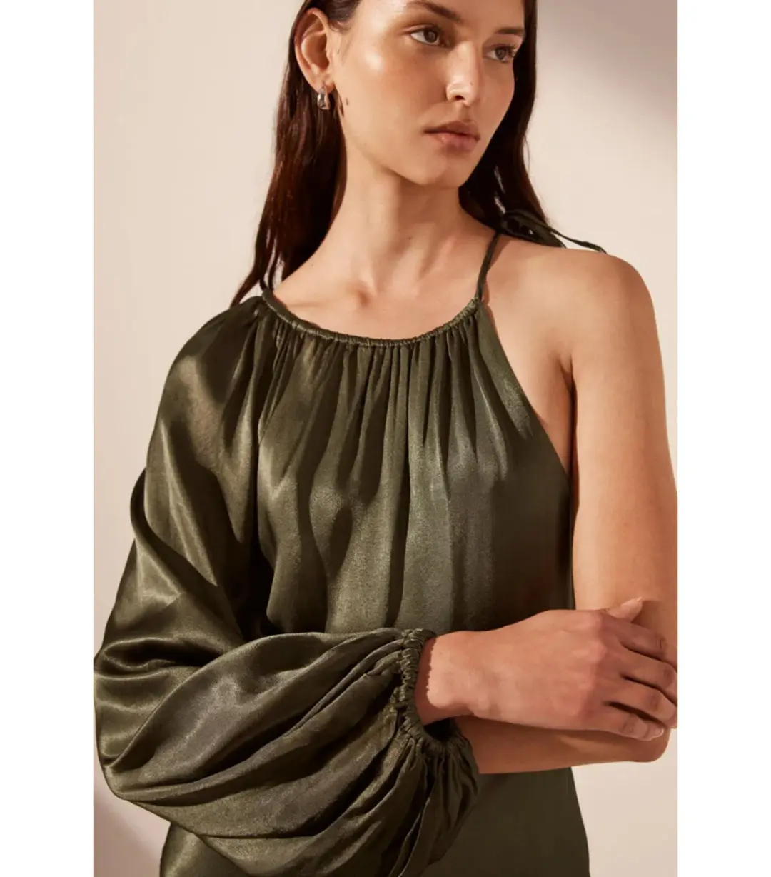 Shona Joy La Lune One Shoulder Balloon Sleeve Midi Dress in Forest Size AU 10 for rent on The Volte - main image