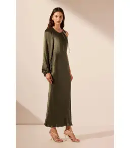 Shona Joy La Lune One Shoulder Balloon Sleeve Midi Dress in Forest Size AU 10 for rent on The Volte - image 3