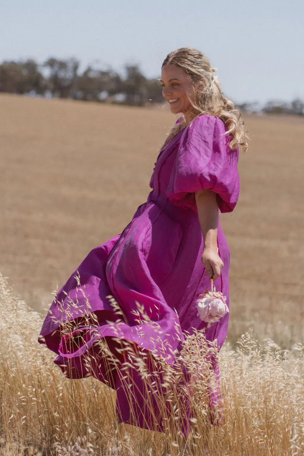 Aje Dusk Puff Sleeve Midi Dress Deep Magenta Size AU 16 for rent on The Volte - main image