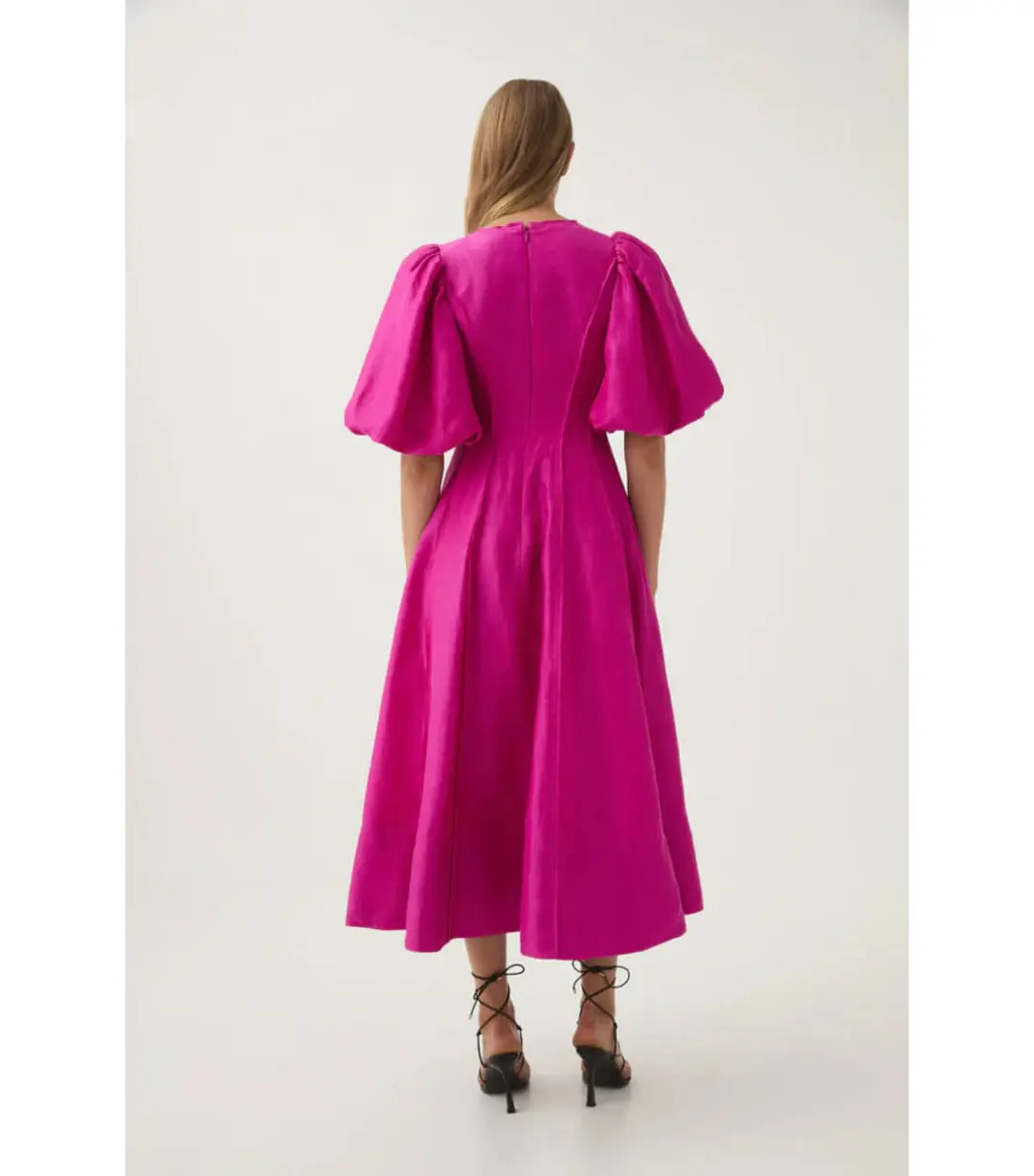 Aje Dusk Puff Sleeve Midi Dress Deep Magenta Size AU 16 for rent on The Volte - main image