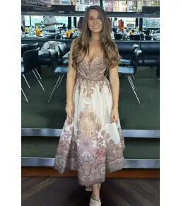 Zimmerman Illustration Draped Midi Dress In Cream Paisley Size 0 / AU 8 for rent on The Volte - image 3