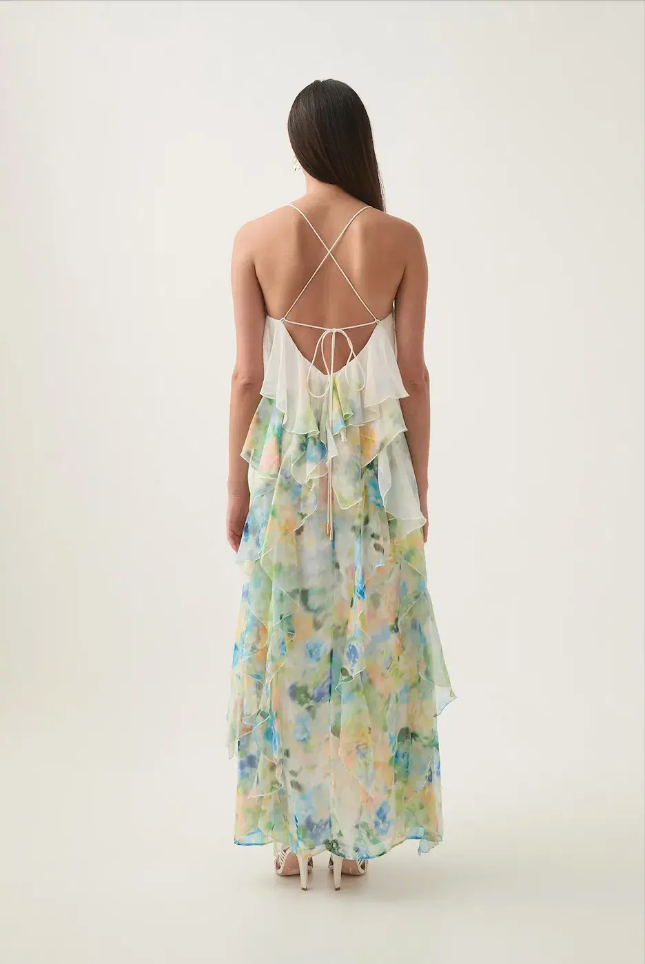 Aje Dreamscape Frill Maxi Dress in Floral Haze Size AU 8 for rent on The Volte - main image