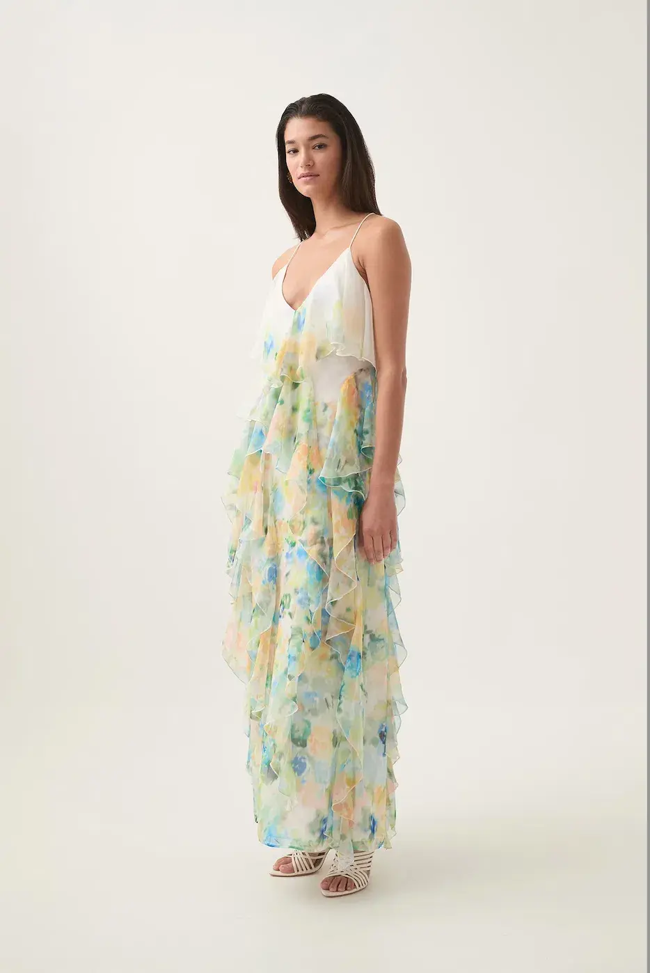 Aje Dreamscape Frill Maxi Dress in Floral Haze Size AU 8 for rent on The Volte - main image
