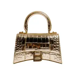 Balenciaga Hourglass Croc Embossed Bag Gold Size XS