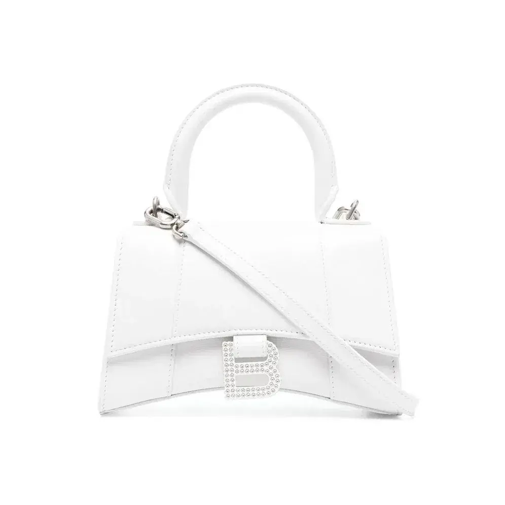Balenciaga Hourglass Bag Crystal Logo White Size XS for rent on The Volte - main image