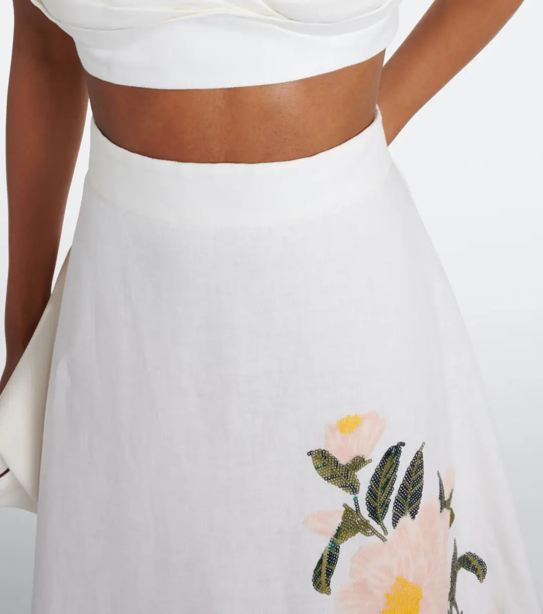 Zimmermann Natura Bralette and Flare Skirt Set Ivory Camellia Size 12/2 for rent on The Volte - main image