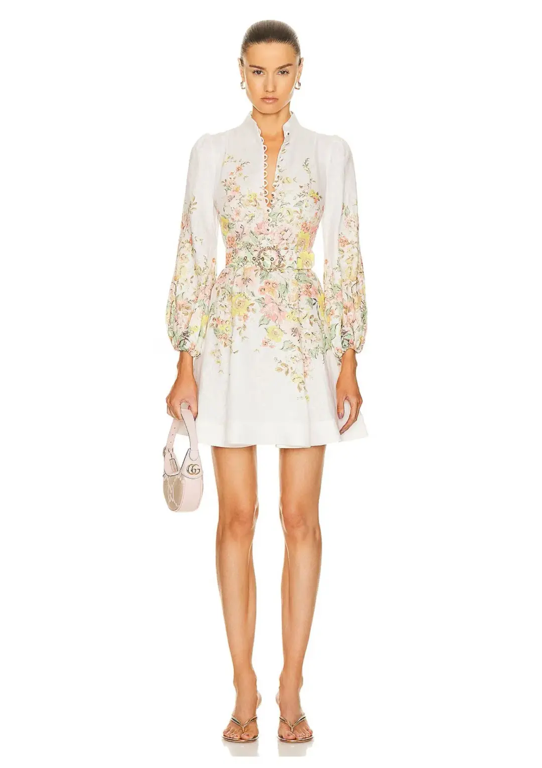 Zimmermann Matchmaker Buttoned Mini Dress Ivory Coral Floral Size 4/ AU 16 for rent on The Volte - main image