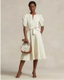 Polo Ralph Lauren Handkerchief Cotton Puffed Sleeve Dress Beige Size 6 for rent on The Volte - image 1