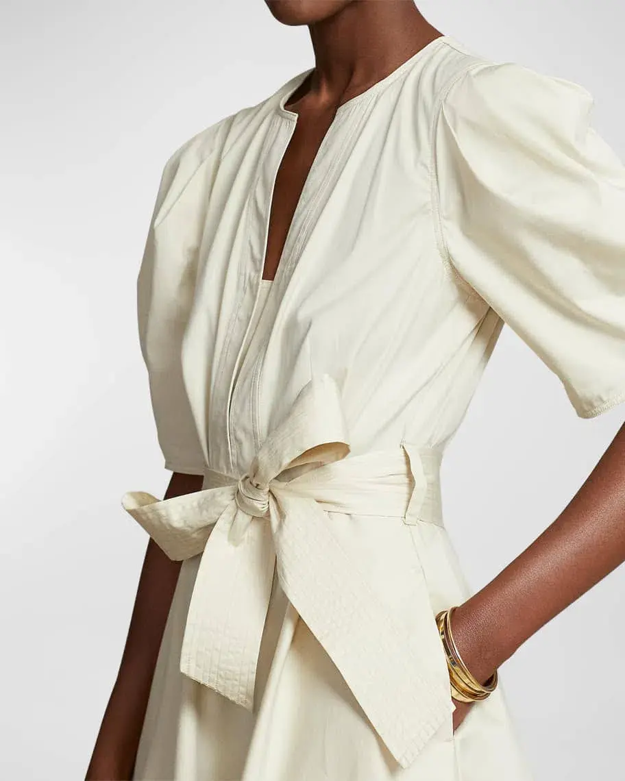 Polo Ralph Lauren Handkerchief Cotton Puffed Sleeve Dress Beige Size 6 for rent on The Volte - main image