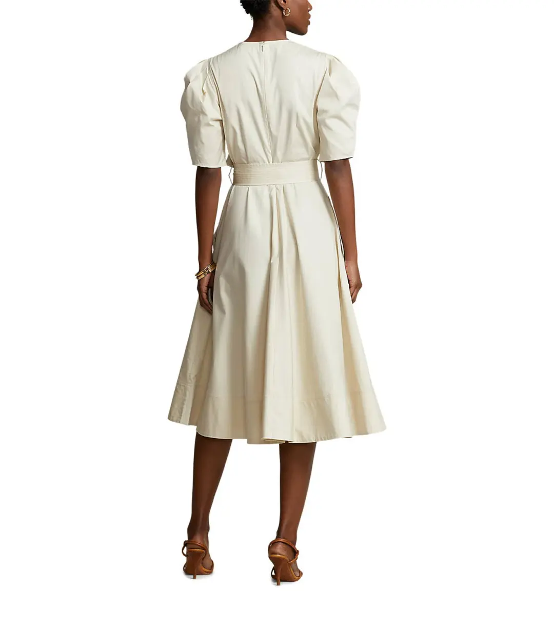 Polo Ralph Lauren Handkerchief Cotton Puffed Sleeve Dress Beige Size 6 for rent on The Volte - main image