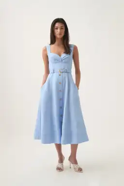 Aje Primary Belted Midi Dress Daydream Blue Size 12