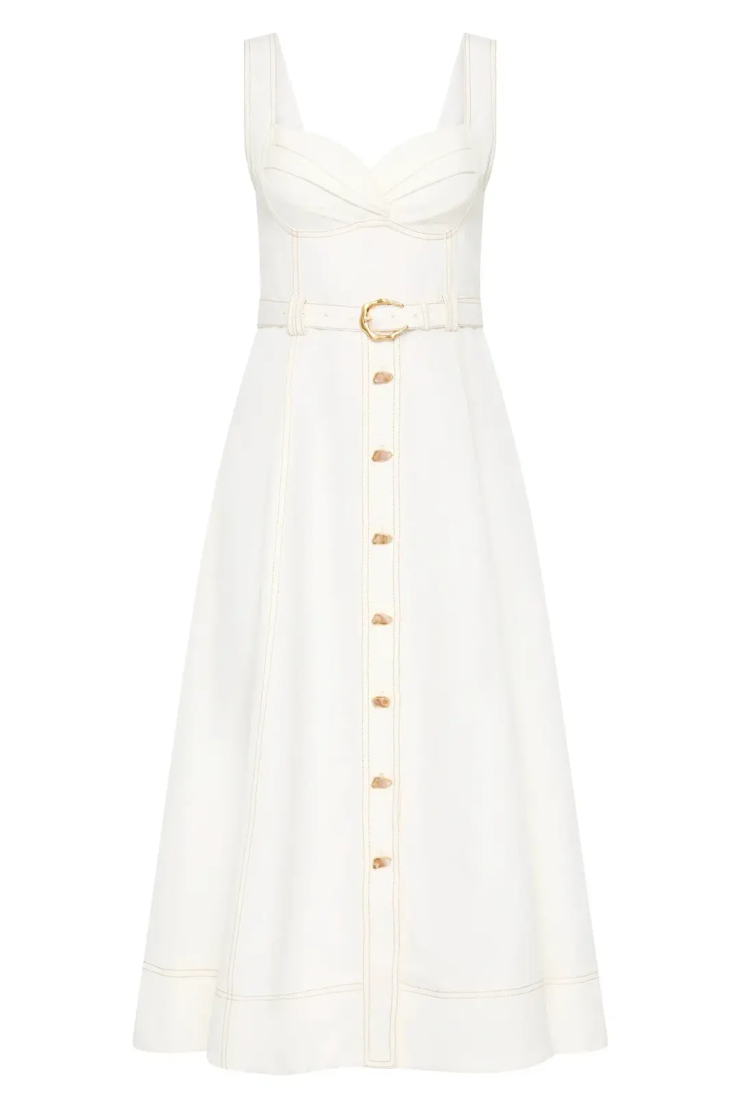 Aje Primary Belted Midi Dress Ivory Size 10 for rent on The Volte - main image