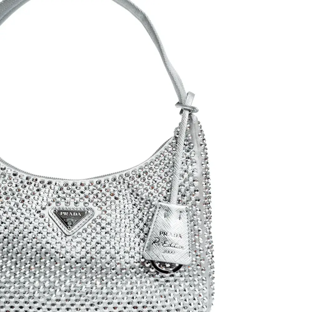 Prada Satin Crystal Mini Bag Silver for rent on The Volte - main image