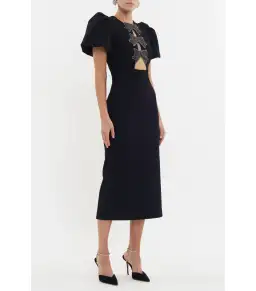 Rebecca Vallance Eliana Puff Sleeve Midi Dress Black Size AU 10 for rent on The Volte - image 3