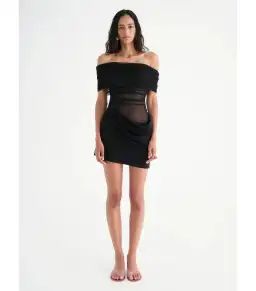 Benni Nico Off Shoulder Mini Dress in Black Size AU 10