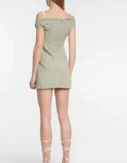 Jacquemus Foglio Off-the-shoulder Gathered Linen-blend Mini Dress In Green - size 38 for rent on The Volte - image 2