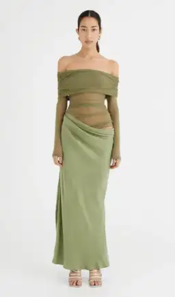 Benni Yasmin Off Shoulder Maxi Dress Pistachio Size 8 for rent on The Volte - image 1