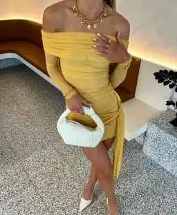 Benni Yasmin Off the Shoulder Mini Dress Mustard Size 8 for rent on The Volte - image 2