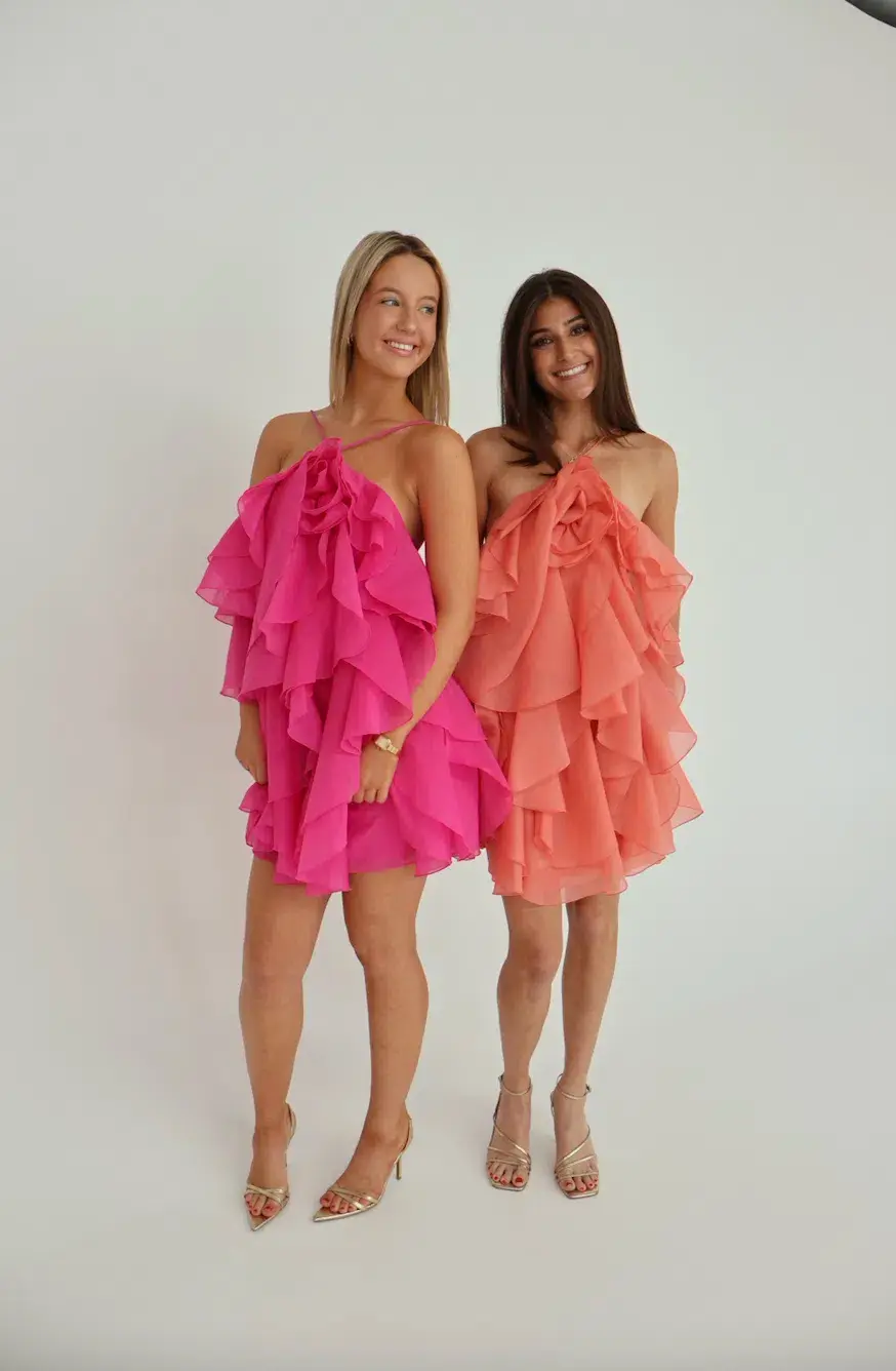 Aje Pandorea Layered Mini Dress Coral Size AU 8 for rent on The Volte - main image