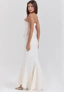 House of CB Dakota Embroidered Strapless Corset and Veronica Embroidered Godet Maxi Skirt Set Vintage Ivory Size M / AU 10 for rent on The Volte - image 3