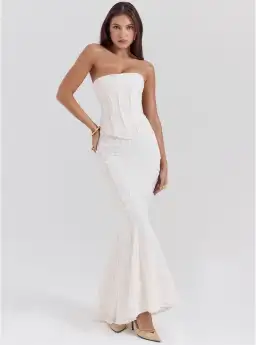 House of CB Dakota Embroidered Strapless Corset and Veronica Embroidered Godet Maxi Skirt Set Vintage Ivory Size M / AU 10 for rent on The Volte - image 1