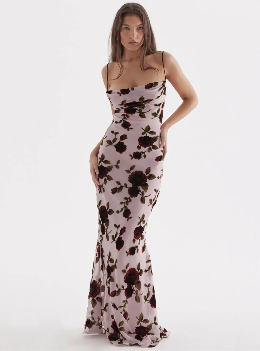 House of CB Serena Maxi Dress Pink Devore Size S / AU 8 for rent on The Volte - main image
