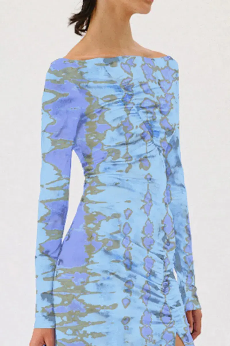 Suboo Claudia Long Sleeved Mini Dress Ice Blue Texture Size 8 for rent on The Volte - main image